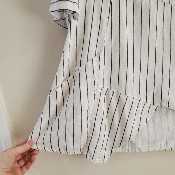 S Tulip Pippa Striped Asymmetrical Lagenlook Blouse Half Sleeve Artsy Tunic - Picture 9 of 12